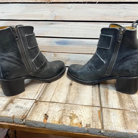 Frye Sabrina Engineer Moto Boots Black Leather Buckle USA Vintage 7M - Picture 4 of 11